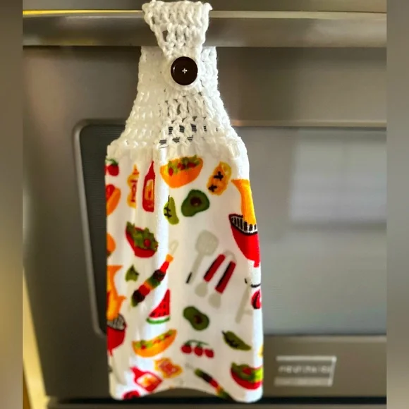 HAND CRAFTED Colorful Crocheted Top Summer BBQ Hanging Kitchen Hand Towel - Picture 6 of 6